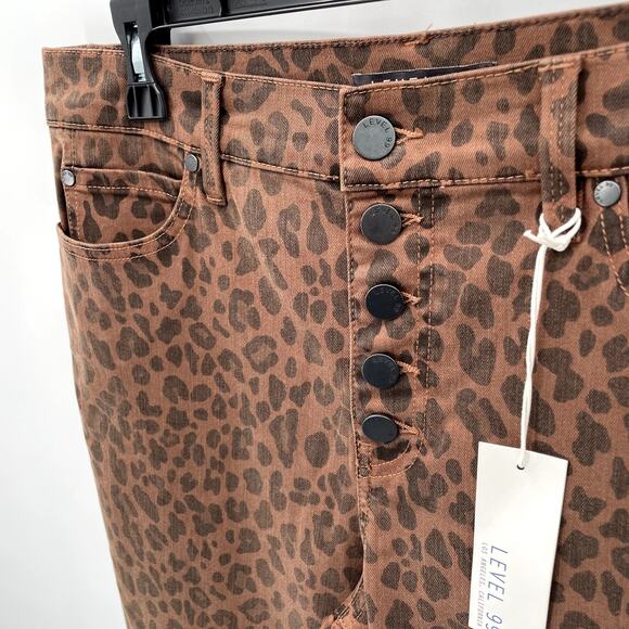 Level99 Evereve NWT Heidi Exposed Button Fly Pants in Brown Animal Leopard / 32 - Picture 6 of 11